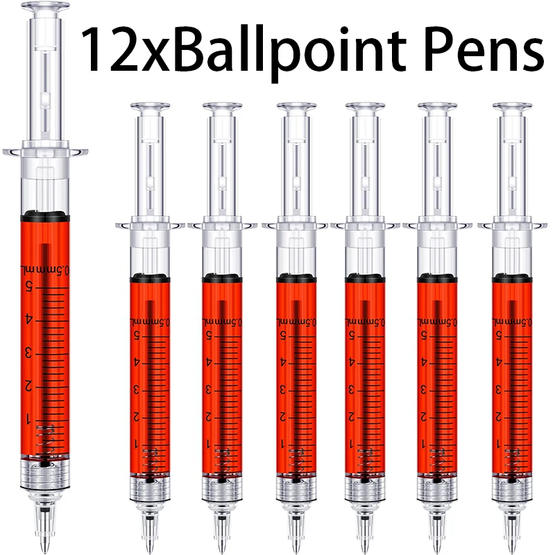 

12Pcs Injection Shape Ballpen Doctor Nurse Needle BallPoint Pen Office School Stationery Pen Syringe Needle Ball Pens Write Tool