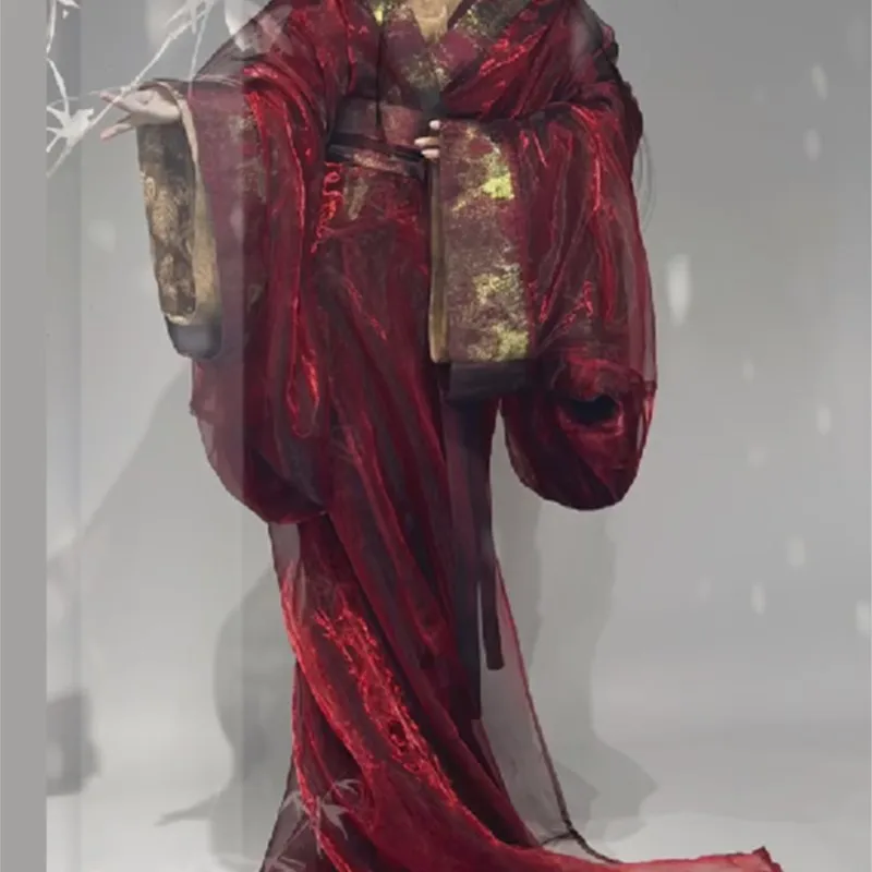 Novos estados de guerra robe hanfu roupas de casamento indústria pesada vermelho para mulheres gola de manga grande arrastando traje vintage reto