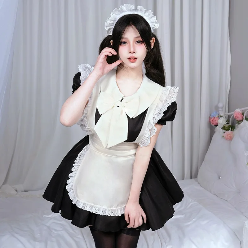 

French Lolita Maid Cosplay Costume Women Girl Halloween Party Black White Gothic Dress Cafe Waitress Uniform Roleplay Outfit