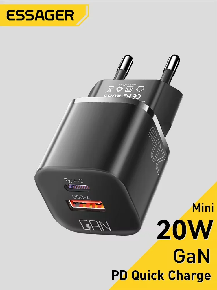 Essager 20W GaN USB Type C Charger PD Fast Charge Phone QC 3.0 Quick Chargers For iPhone 14 13 12 11