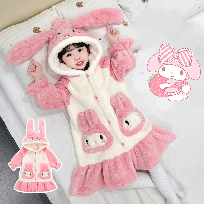 أنيمي الكرتون بلدي ميلودي منامة الاطفال Kawaii أفخم منامة رداء الشتاء الفتيات الفانيلا الدافئة رشاقته ملابس المنزل المرجان برنس حمام ناعم