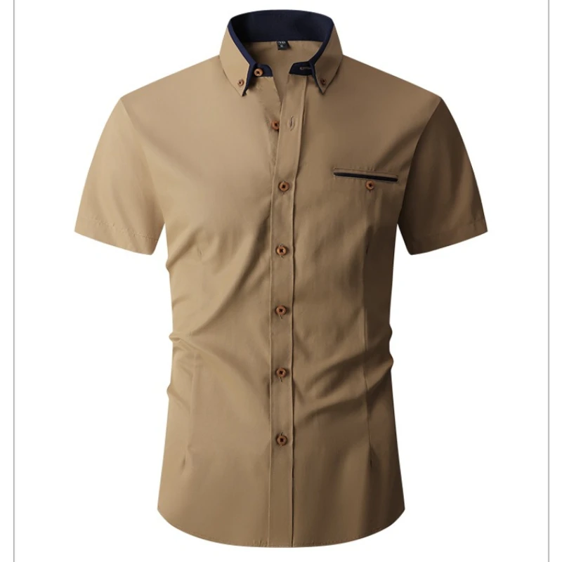 

Men's Business Casual Dress Shirts Solid Color Short Sleeve Shirt Man Spring Summer Fashion No Ironing Comfortable Versatile Top