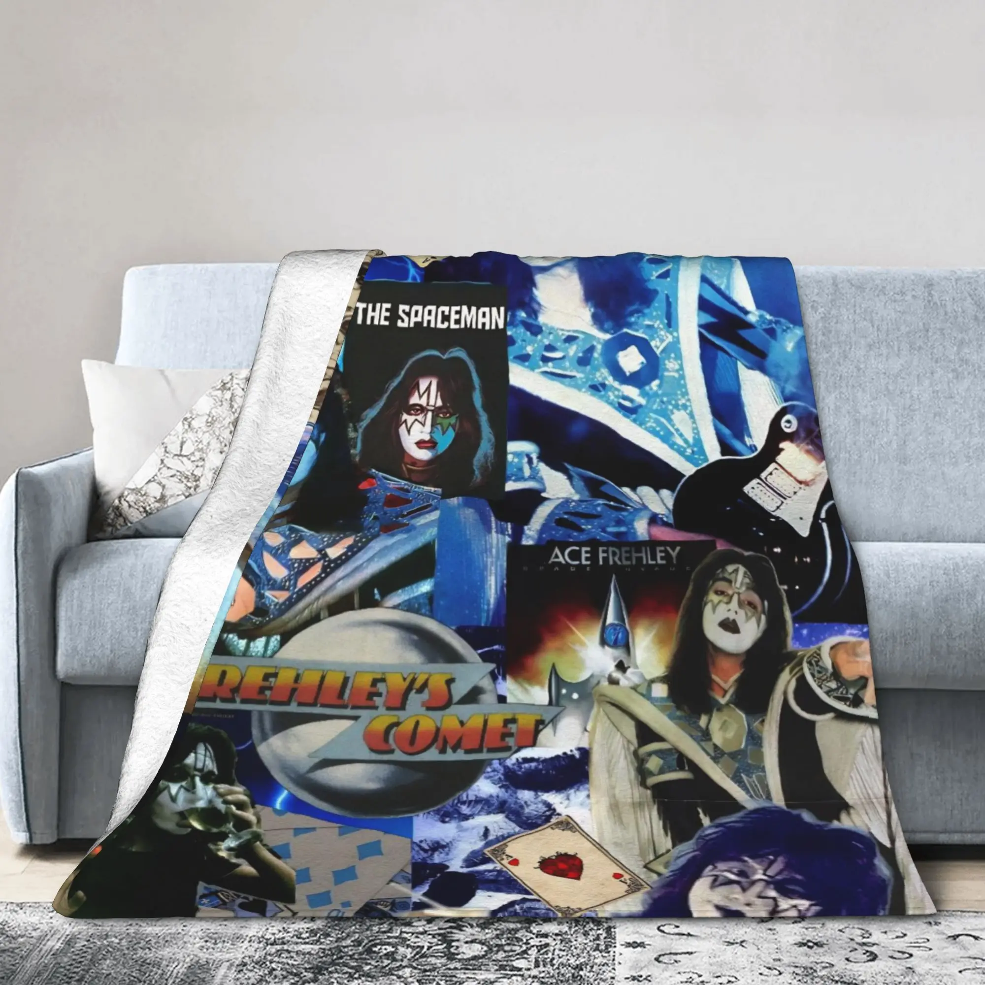 Ace Frehley The Spaceman 1951-2025 Blankets Flannel Kiss Band Multifunction Soft Throw Blanket for Bedroom Bedspread