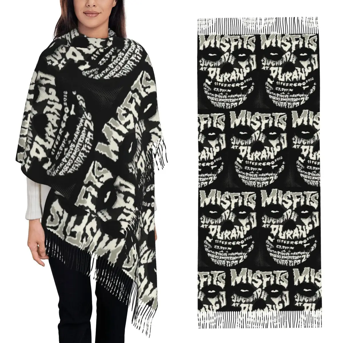 

Heavy Metal Misfits Skull Scarf Tassel Scarves for Women Soft Warm Shawls and Wraps Large Fall Winter Shawl Wrap