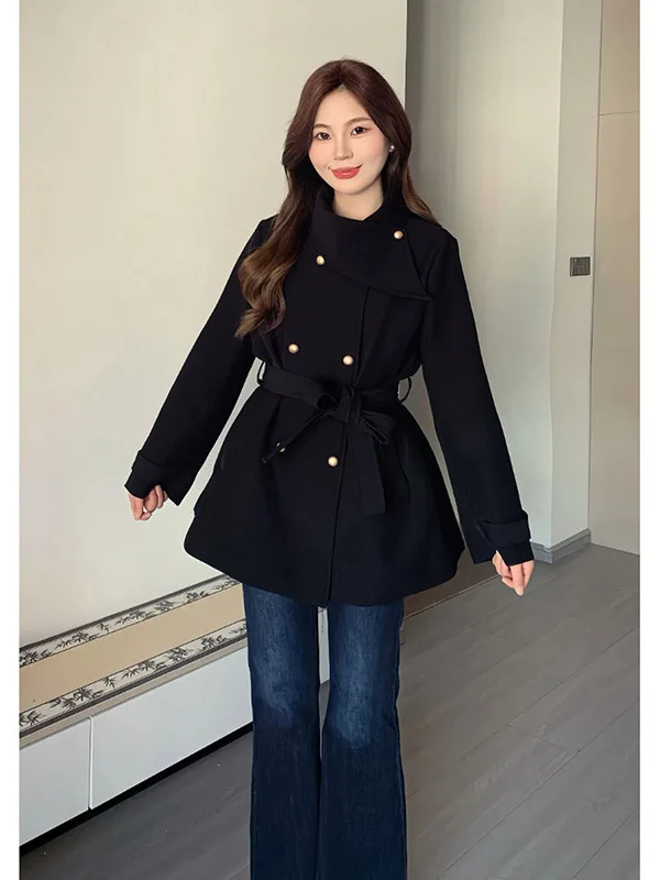 

Hebe Sle Thiened шерстяное пальто женское осенне-зимнее новое с застежкой на талии плюс размер из искусственного меха Jaet Long Sve воротник-стойка