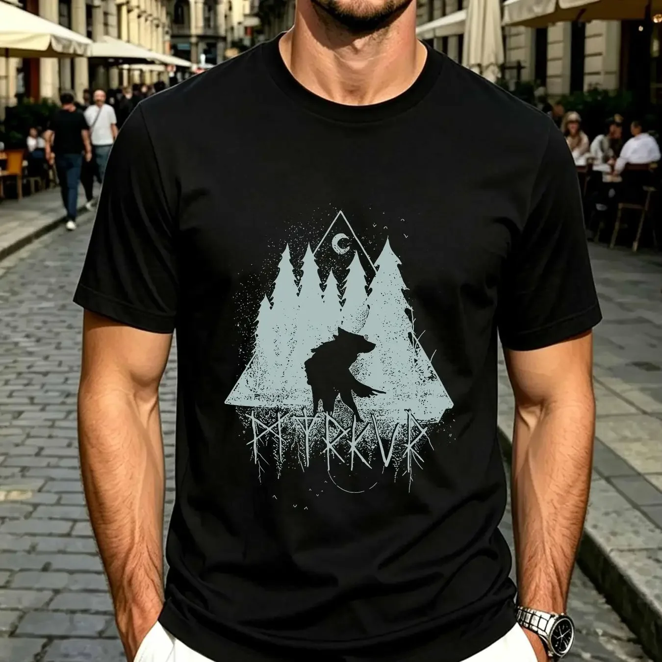 washed T Shirt myrkur wolf forrest tee black vintage Washed fashion Versatile Comfortable Soft homme Casual graphic