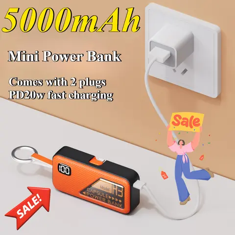 Cavo di ricarica rapido per capsule di alimentazione mobile piccolo portachiavi portatile da 5000 mAh adatto per iPhone Huawei Xiaomi