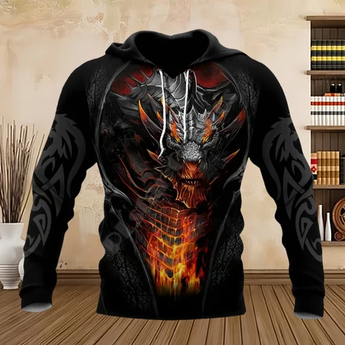 Imagen 2 del producto Sudaderas Tattoo Dragon con estampado 3D de primavera y otoño para hombre, sudaderas con capucha de manga larga, ropa de calle Unisex, sudaderas informales para hombre