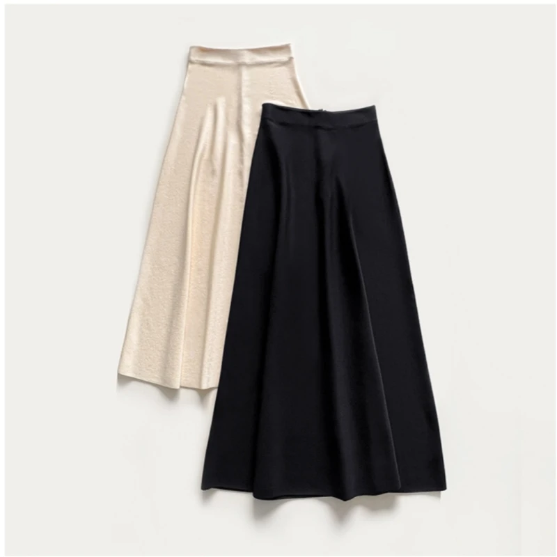 Simples, moderno e cheio de temperamento feminino de malha de cintura alta, meia saia fina, média a longa e versátil