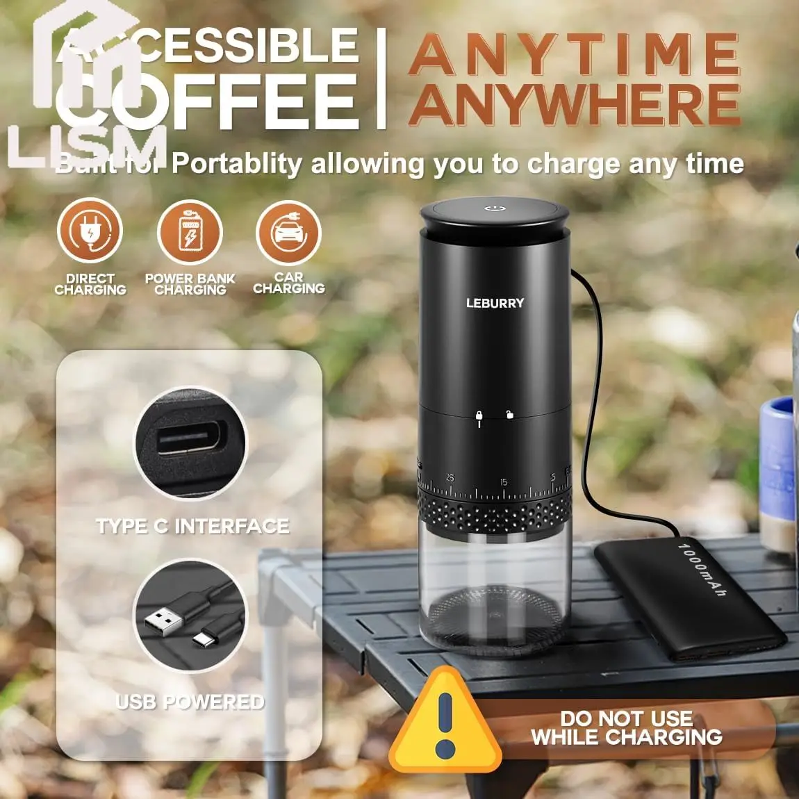 

Маленькая портативная кофемолка, перезаряжаемая кофемолка для эспрессо с жерновами из нержавеющей стали, беспроводная электрическая с 38 регулируемыми помелами