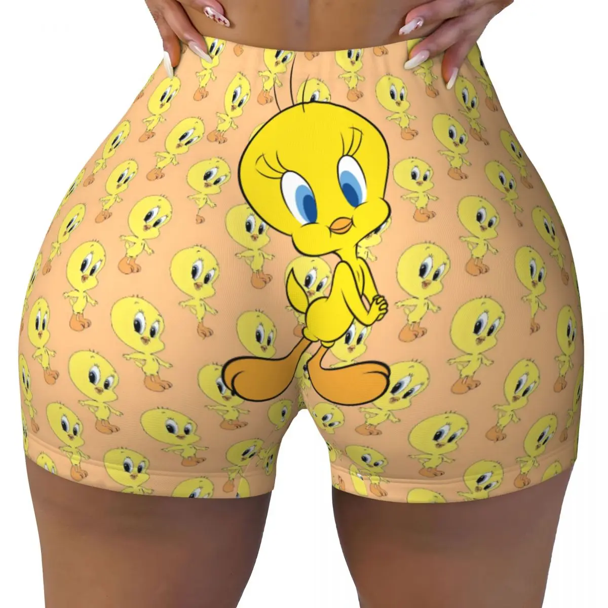 

Custom Yellow Cartoon T-Tweeties Bird Biker Running Workout Shorts for Women Cute Anime Athletic Gym Yoga Shorts