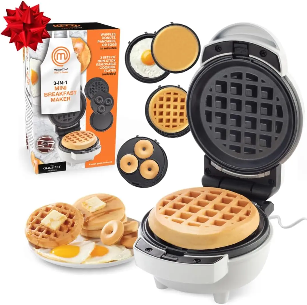 Mini colazione 3 in 1: preparare uova, pancake, ciambelle, waffle e più in un apparecchio 3 piastre di cottura antiaderenti rimovibili