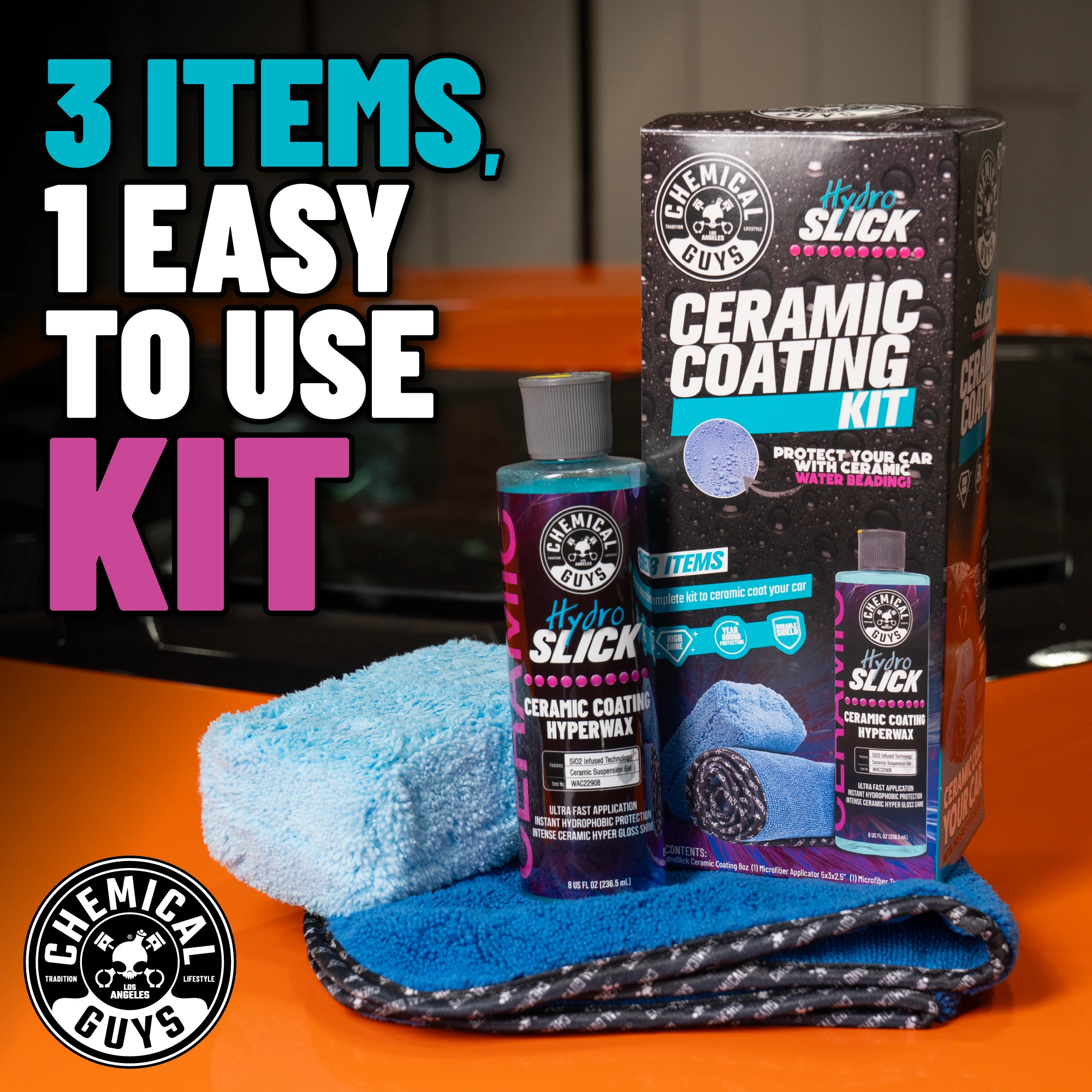 HydroSlick Ceramic Coating Kit with Premium Microfiber Applicator and Soft Towel for Easy Application