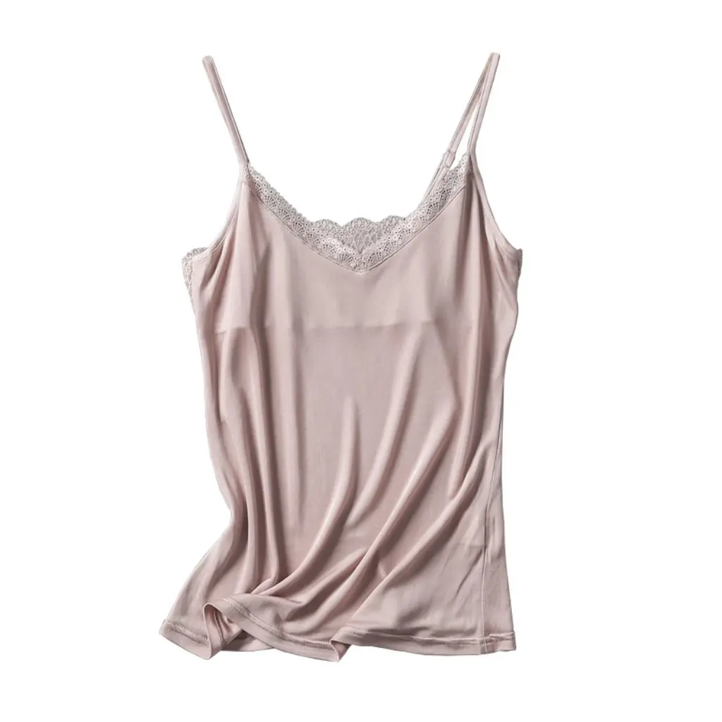 

Silk Camisole Women's Short Loose Solid Color Base Shirt Lace V-neck Small Top for Casual Wear