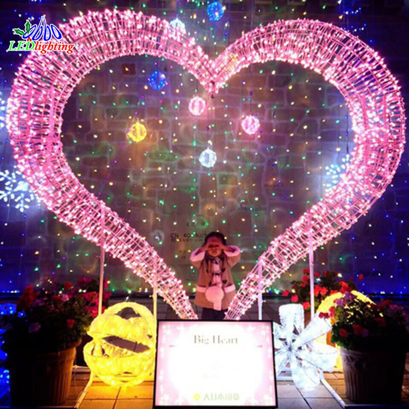 

custom.led lighted heart shape corridor for wedding outdoor decoration 2d pink heart shape arch motif light