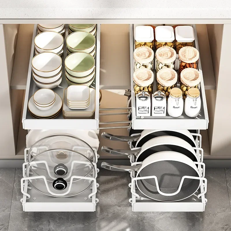 

Drawer-type Drain Rack Carbon Steel Bowl Plate Storage Rack Cabinet Organizer Under Sink Pull-out Basket Adjustable Dish Racks