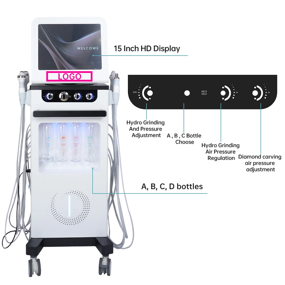 Hydro Dermabrasion 12 in 1 Hydro Jet Peel Facial Machine Microdermabrasion Customized Handheld Hydro Machine