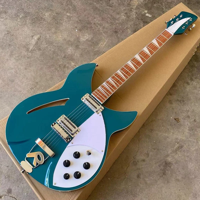 In Stock 360 Electric Guitar 6 String Semi Hollow Body, R Shaped Tailpiece, Metallic Turquoise Blue Guitarra, Rosewood Fretboard