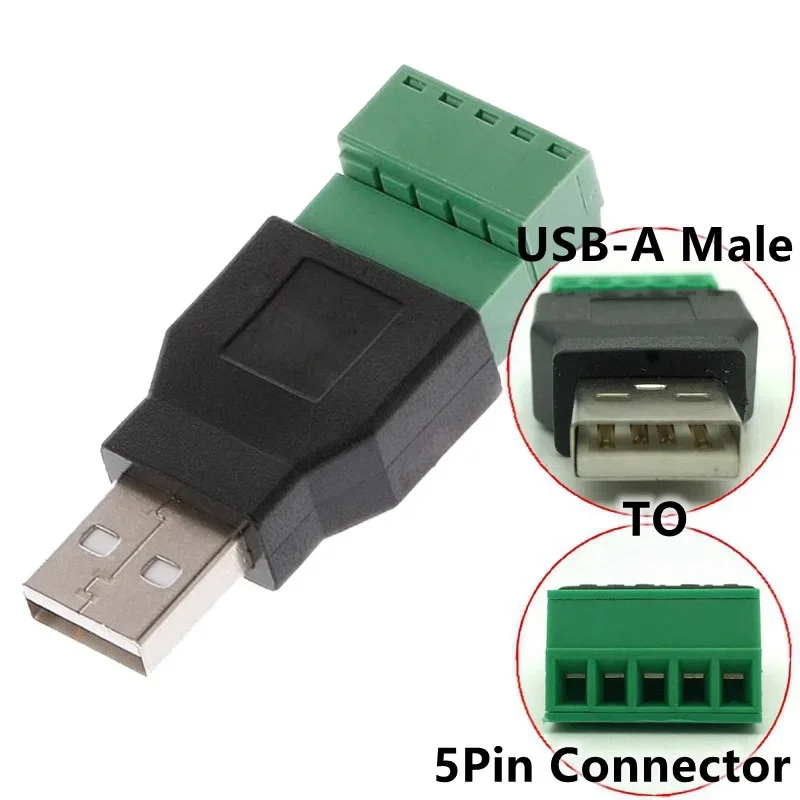 Type A 2.0 USB Male/Female To 5 Pin Screw Shield Terminal Plug Adapter Connector for Computer Phone Keyboard Mouse