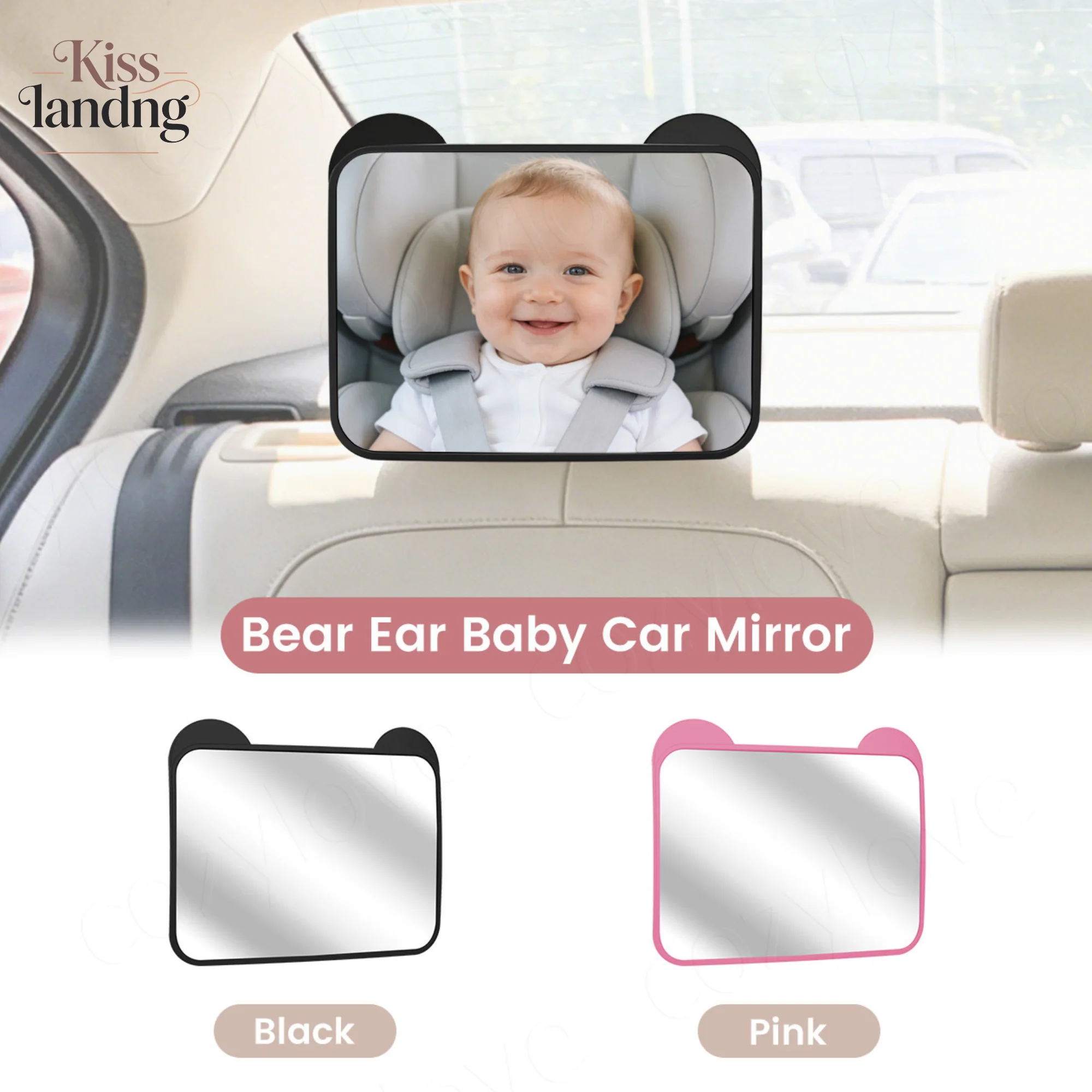 Cute Bear Ear Baby Car Mirror | Shatterproof Wide View Rear Seat Mirror for Rear-Facing Infant, 2 Color Options