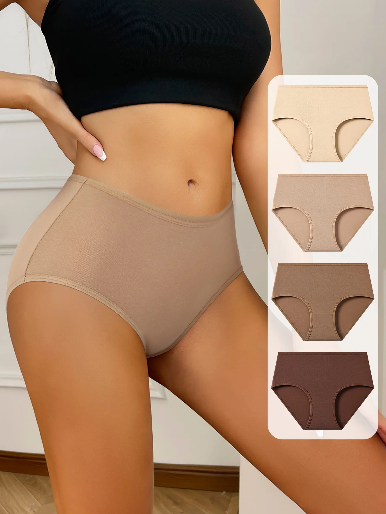 Plus Größe 4Pcs Frauen Höschen Hohe Taille Unterwäsche Mädchen Briefs Solide Panty Atmungsaktive Baumwolle Unterhose Sexy Weibliche Dessous