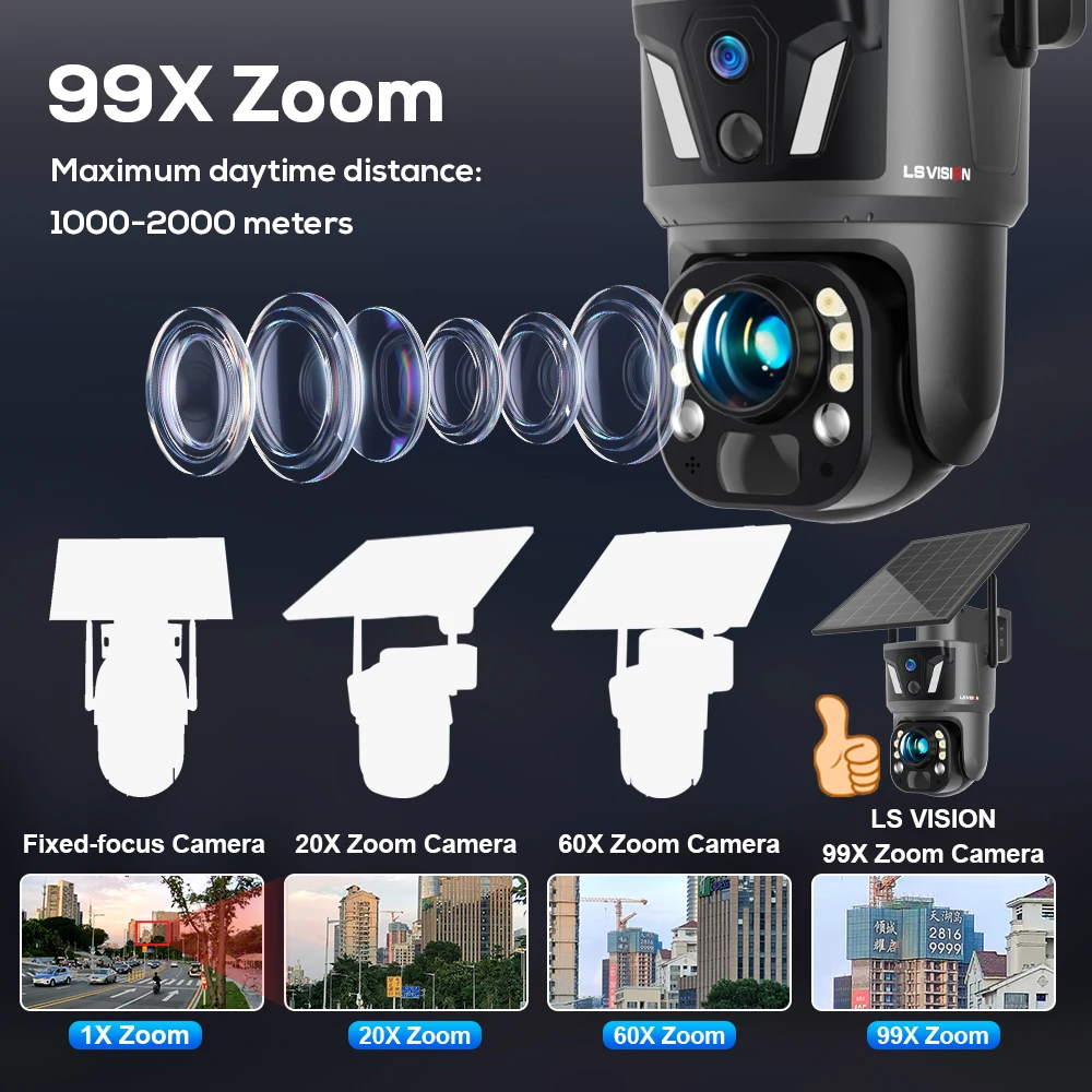 LS VISION 99X Zoom Outdoor Surveillance Camera 4G Sim  Security Wifi Cctv 4K Viewing Distance 2000 Meters  Cctv PTZ Cam UBOX App