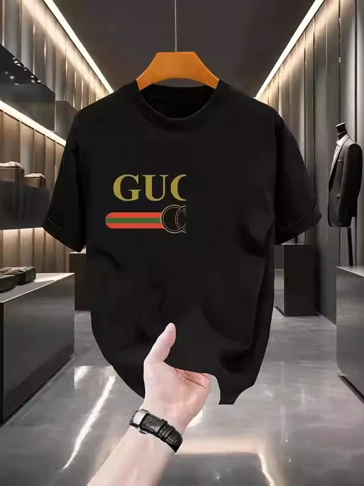 2025 nova tendência outono e inverno impressão marca de luxo algodão masculino e feminino camisetas de manga curta