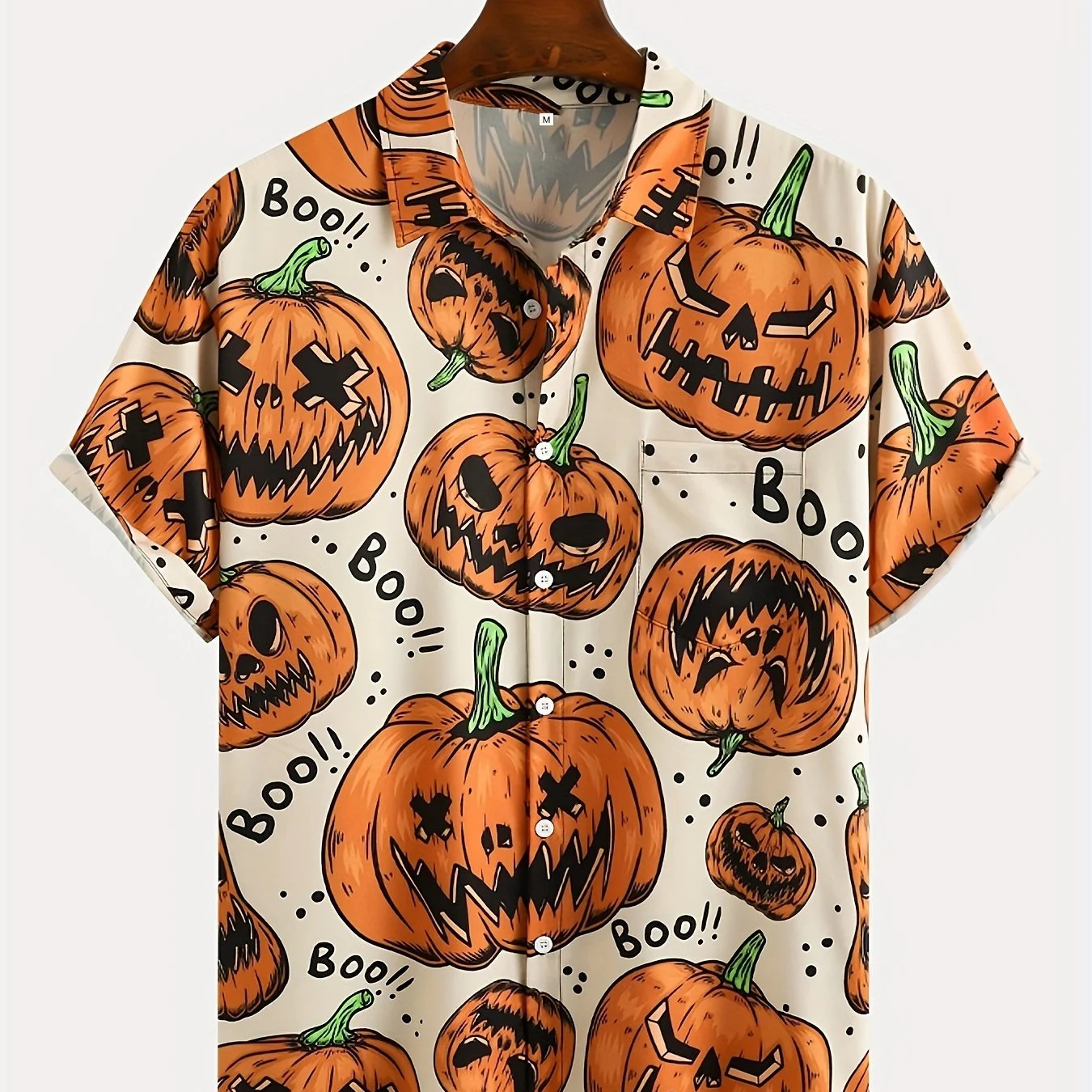 Halloween Skull Pumpkin Print Summer Short-sleeved Stand-up Collar Men's Shirt Urban Street Fashion Short-sleeved Men's Shirt