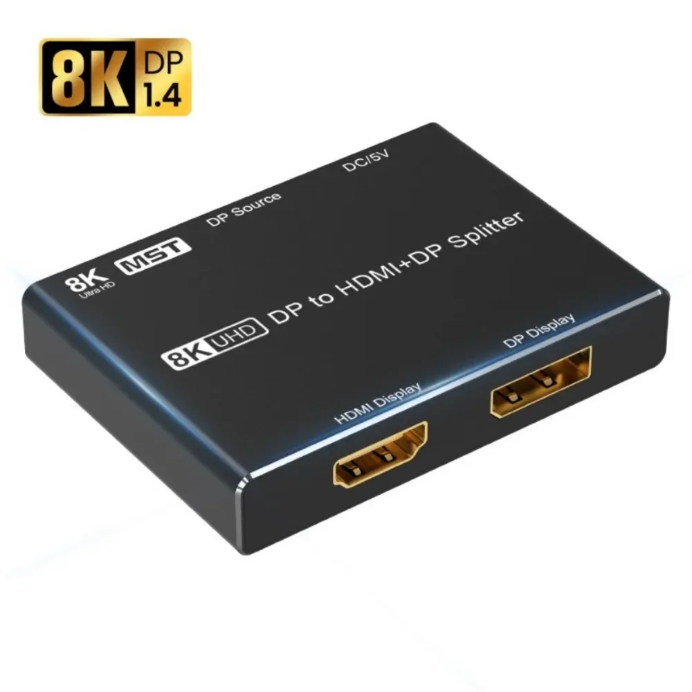 DP1.4 To HDMI-Compatible/Displayport Splitter 3D 32.4Gbps MST SST Hub 8K@30Hz 4K @120Hz UHD 1 in 2 Out Video Displays Splitter