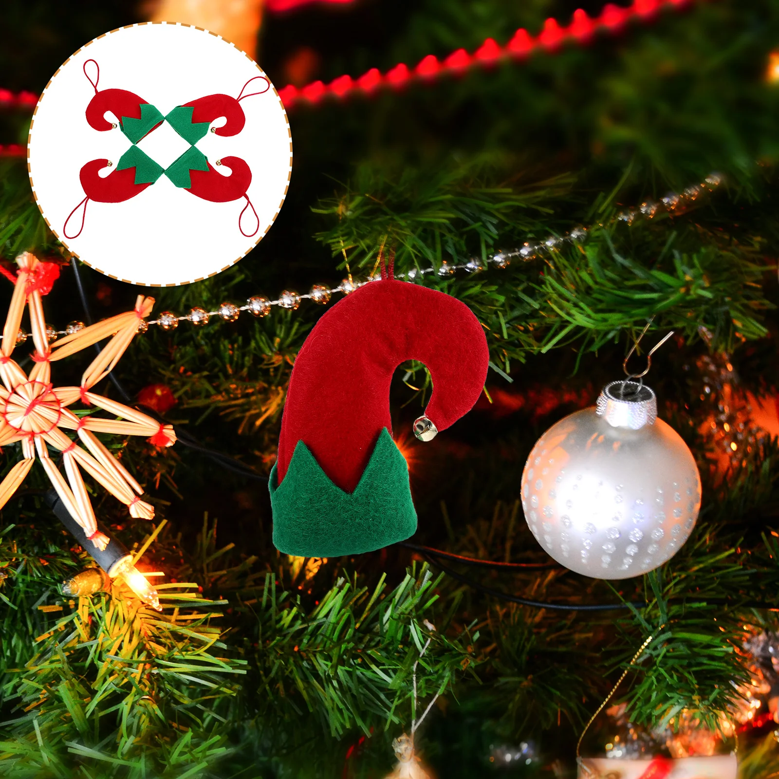 

8Pcs Christmas Hat Utensil Holders Mini Cloth Hats Table Decor Xmas Tree Ornaments Bottle Covers Holiday Decorations