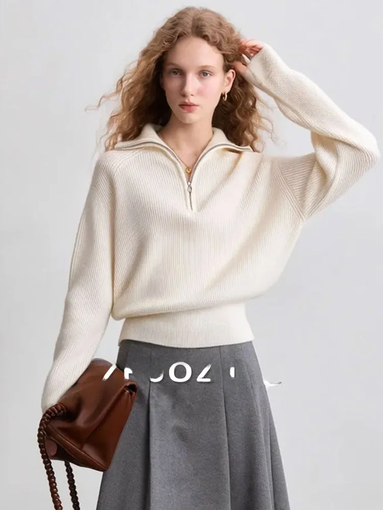 

ZhuoZhi Miu Sle Lazy f Zip Knitted Sweater Casual Soft Cozy Overhead Spring New Arrival French Sle Long Sve Knitwear