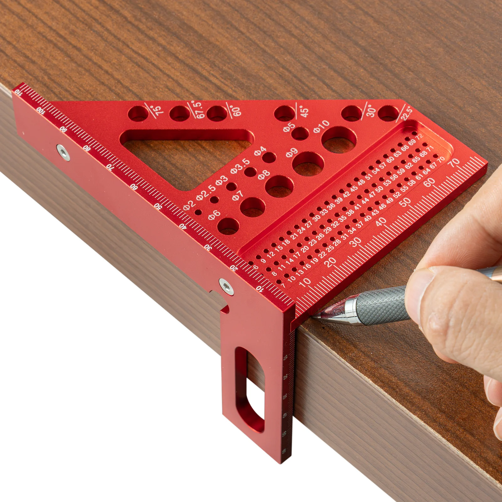 Precision Aluminum Alloy / Plastic Woodworking Square W/ Dowel Pins - Multi-Angle Scriber & Miter Ruler for Carpenter & Engineer