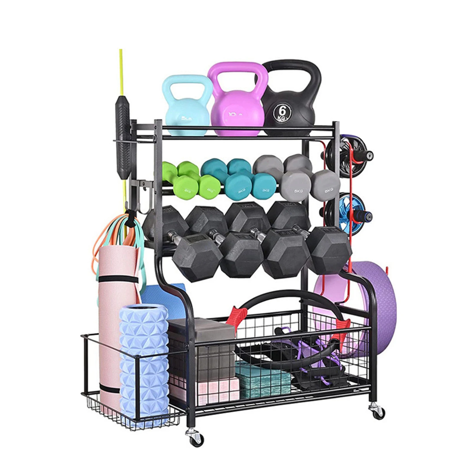 Gym Equipment Storage Rack Heavy Duty Workout Equipment Storage Organizer for Balls Dumbbells Foam Roller Yoga Mats Kettlebells