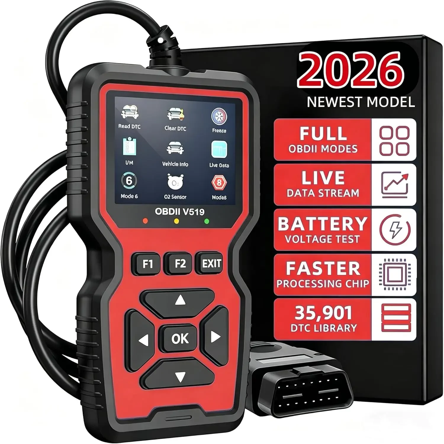 Advanced Obdii/Eobd Car Diagnostic Scan Tool, Battery Tester I/M Readiness Status, Fault Code Eraser,for All Obd Ii Protocol Car