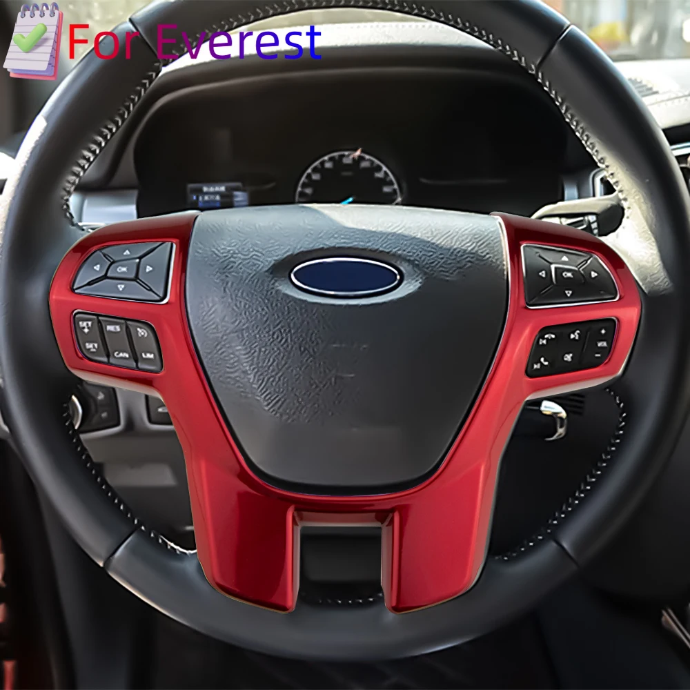 For Ford Ranger Everest Endeavor 2015+ ABS Carbon Fiber Steering Wheel Cover Sticker Trim Frame Decorator Accessories