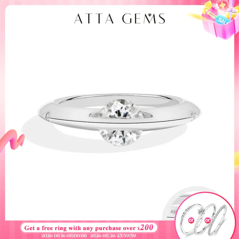 ATTAGEMS 360° °   Drehbarer Moissanit-Ring für Damen, Rundschliff, 1,0 CT D, VVS1, S925-Silber, Band-Angstringe, edler Verlobungsschmuck
