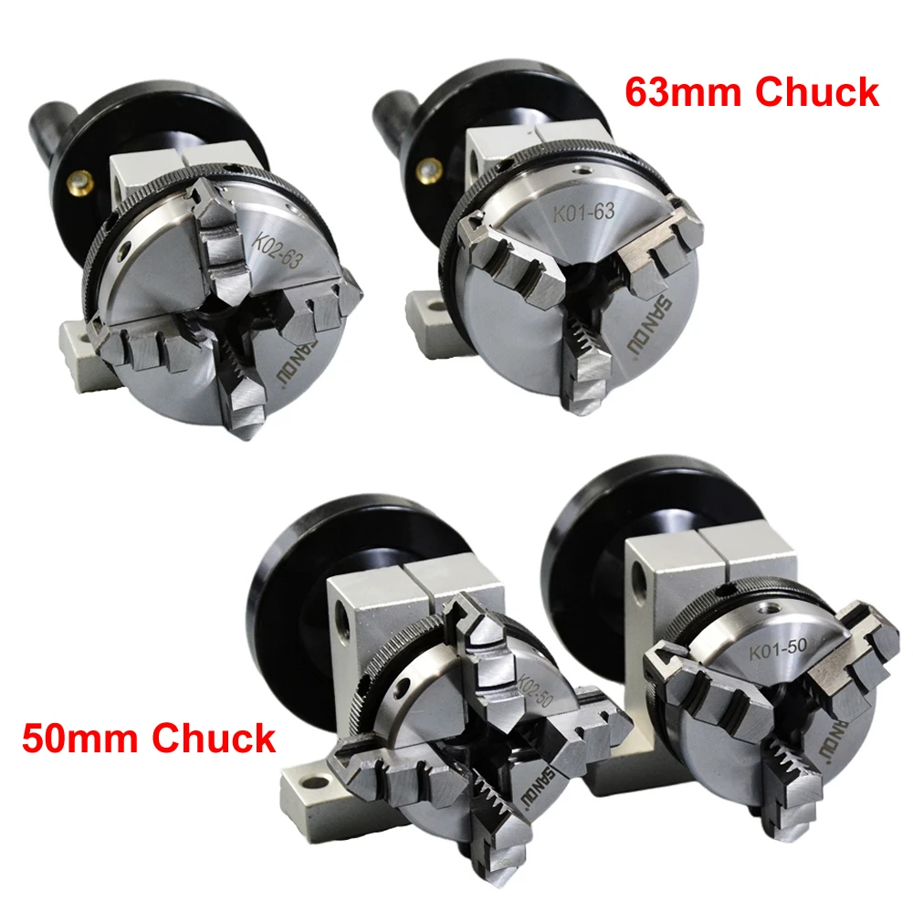 4 Jaws 50mm 63mm Chuck Manual Rotation Axis Center Height 35MM Metal Hand Crank 3 Claws Rotating Chuck DIY Woodworking Tools