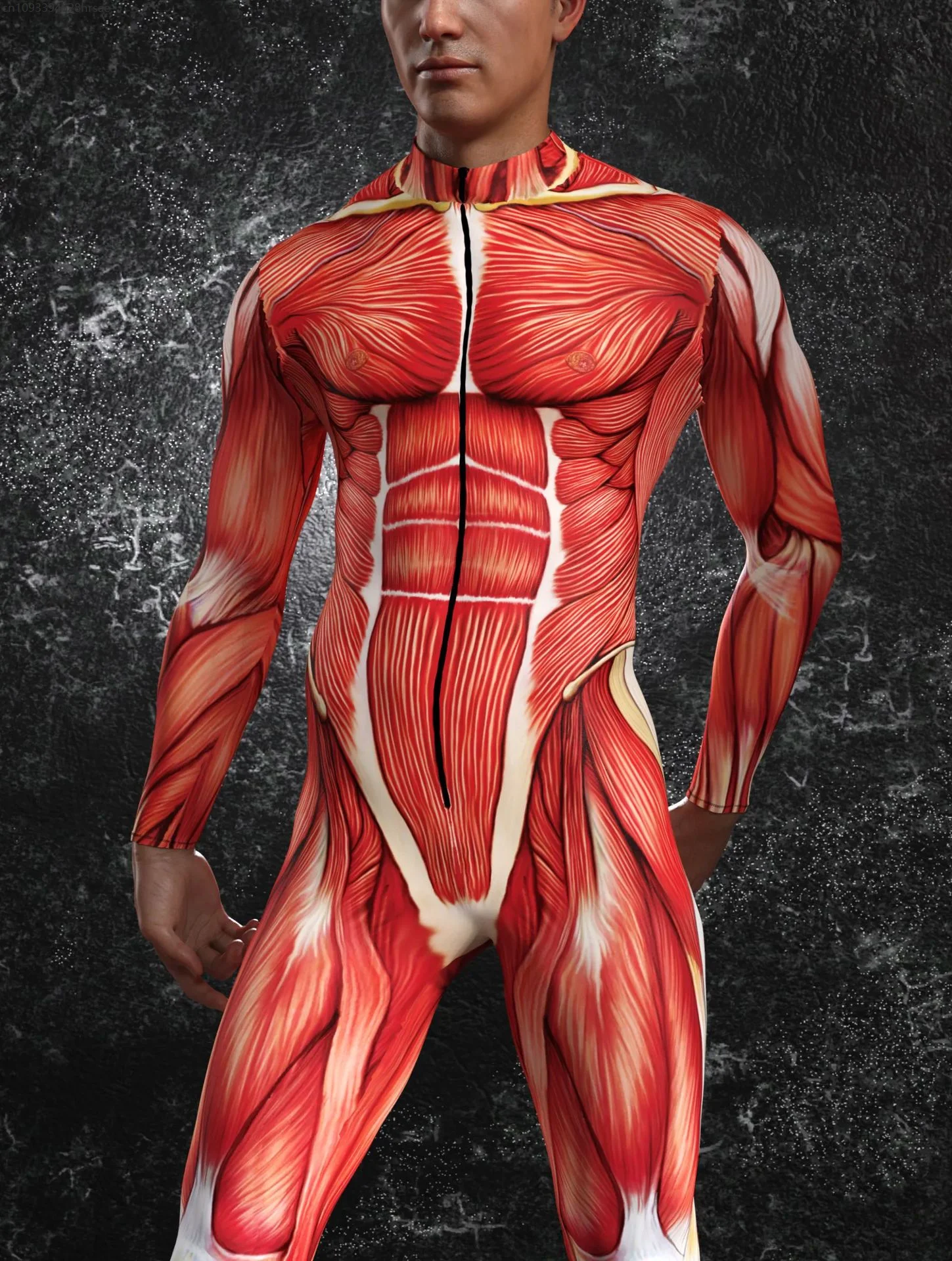 

2025 Men Gothic 3D Muscle Print Cosplay Jumpsuit Halloween Cyber Punk Zentai Suit Holiday Party Rave Bodysuit