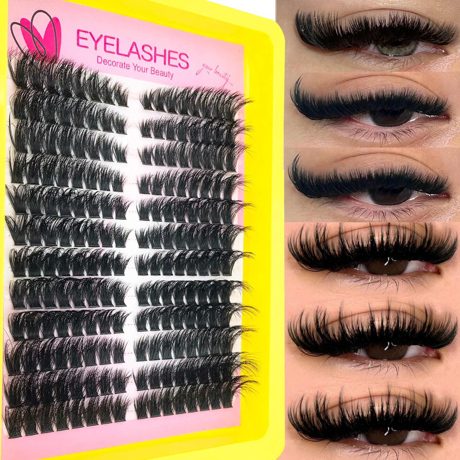 رموش صناعية فردية 80D D مجموعات رموش مجعدة مع ملاقط وغراء عين القطة عيون درامية رقيق، سميك للغاية مريح #6