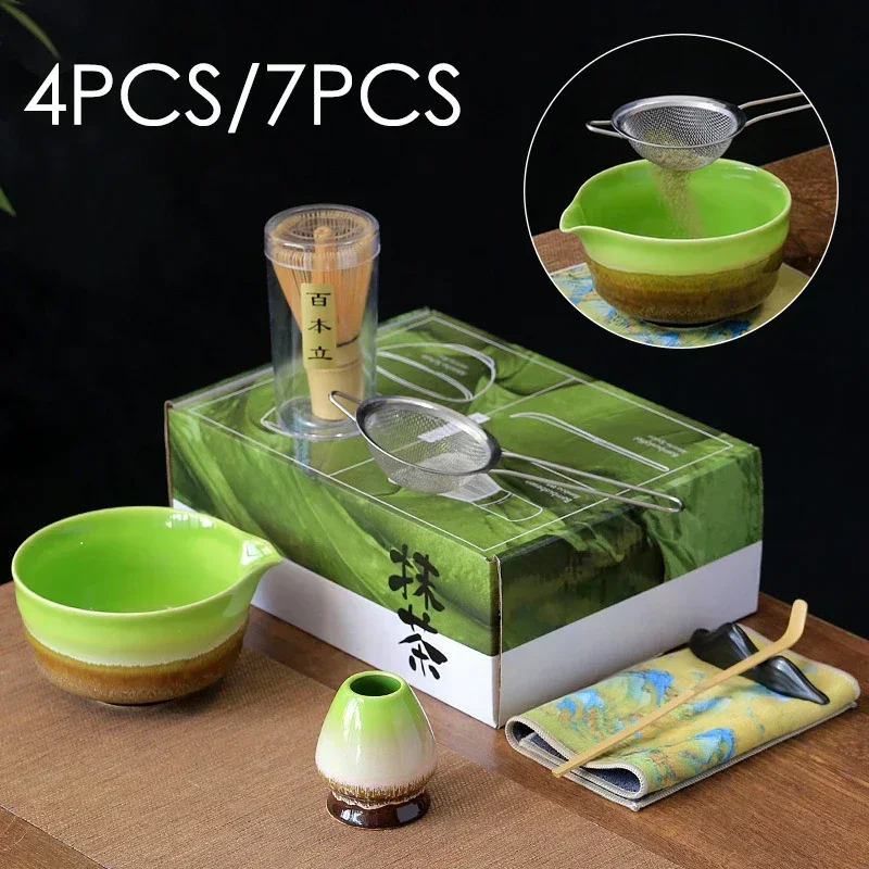 セラミックボウル,安全な竹泡立て器,グラインダーブラシ,ティーホルダー,日曜大工,4個,7個でお茶を作る