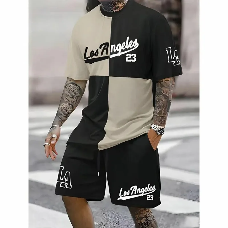 2025 Men's 3D Printed Short Sleeved Shorts Set, Fashionable Daily Casual Trend Round Neck Polyester Fiber Two-piece Set