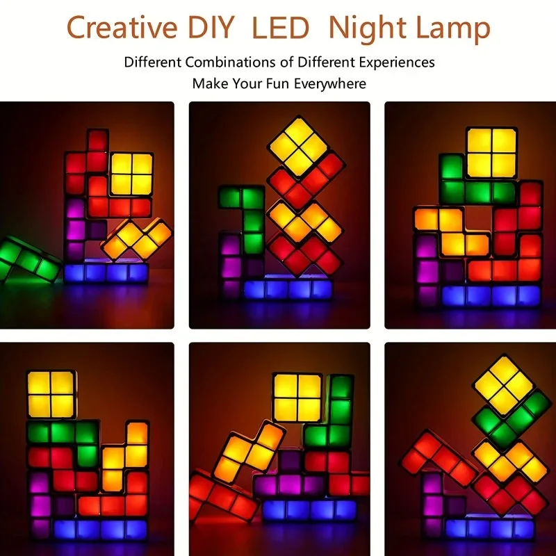 Lampe carrée Led colorée 3D créative, jouet électroluminescent intelligent, lampe de Table, Puzzle de chambre à coucher, lumière d'ambiance, cadeau pour enfants