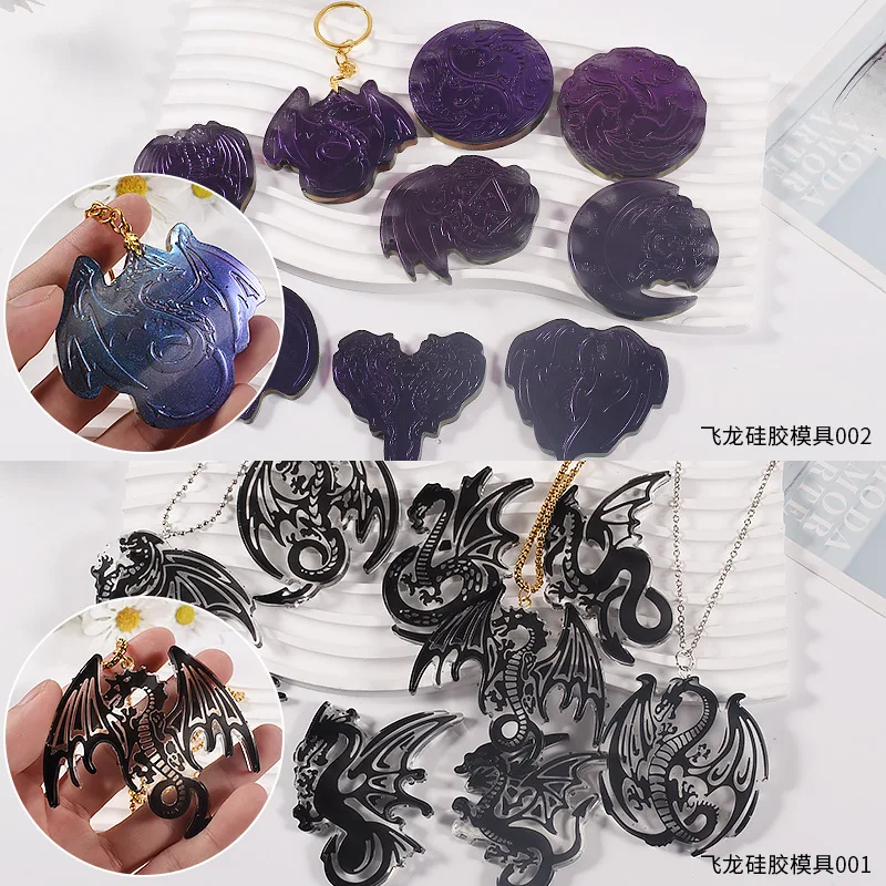 DIY Crystal Epoxy Silicone Mold Dragon Shaped Necklace Keychain Silicone Mold DIY Jewelry Pendant Decoration Molds