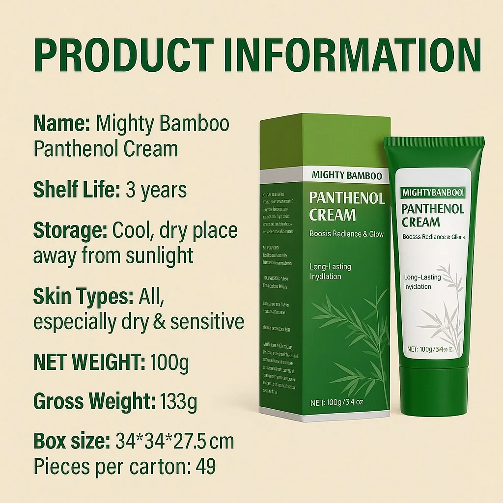 Mighty Bamboo Panthenol Cream Soothing Moisturizer for Sensitive Skin Repair & Hydration Face Body Care