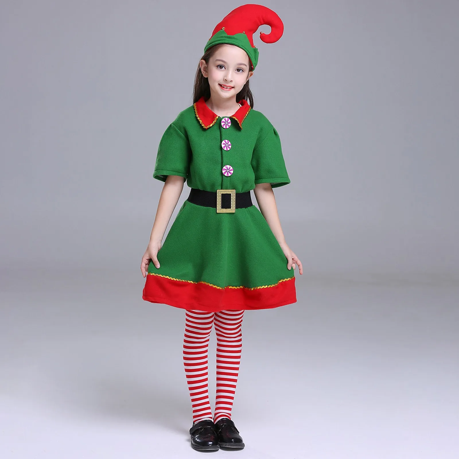 Robe et chapeau de costume d'elfe pour femmes et filles, robe de Noël pour enfants, soirée séparés ante, cosplay d'Halloween, ensemble de olympiques de vacances