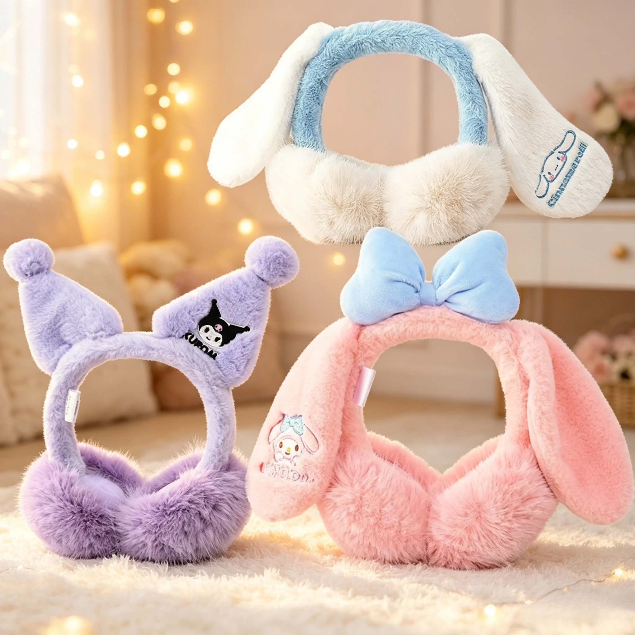 Sanrio Kuromi My Melody Cinnamoroll Kids Earmuffs Winter Warm Plush Foldable Ear Covers Cartoon Thermal Earmuffs for Children