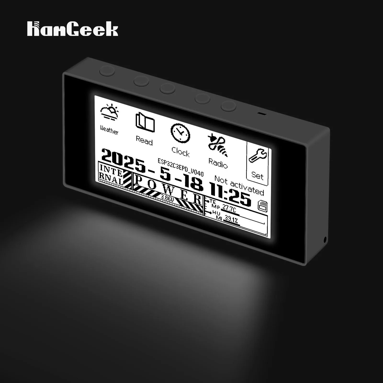 

HAMGEEK RW01 Mini E-Ink Reader E-Book Reader (White/Black Panel) for Weather Clock Image Viewing Alarm TXT & EPUB Files