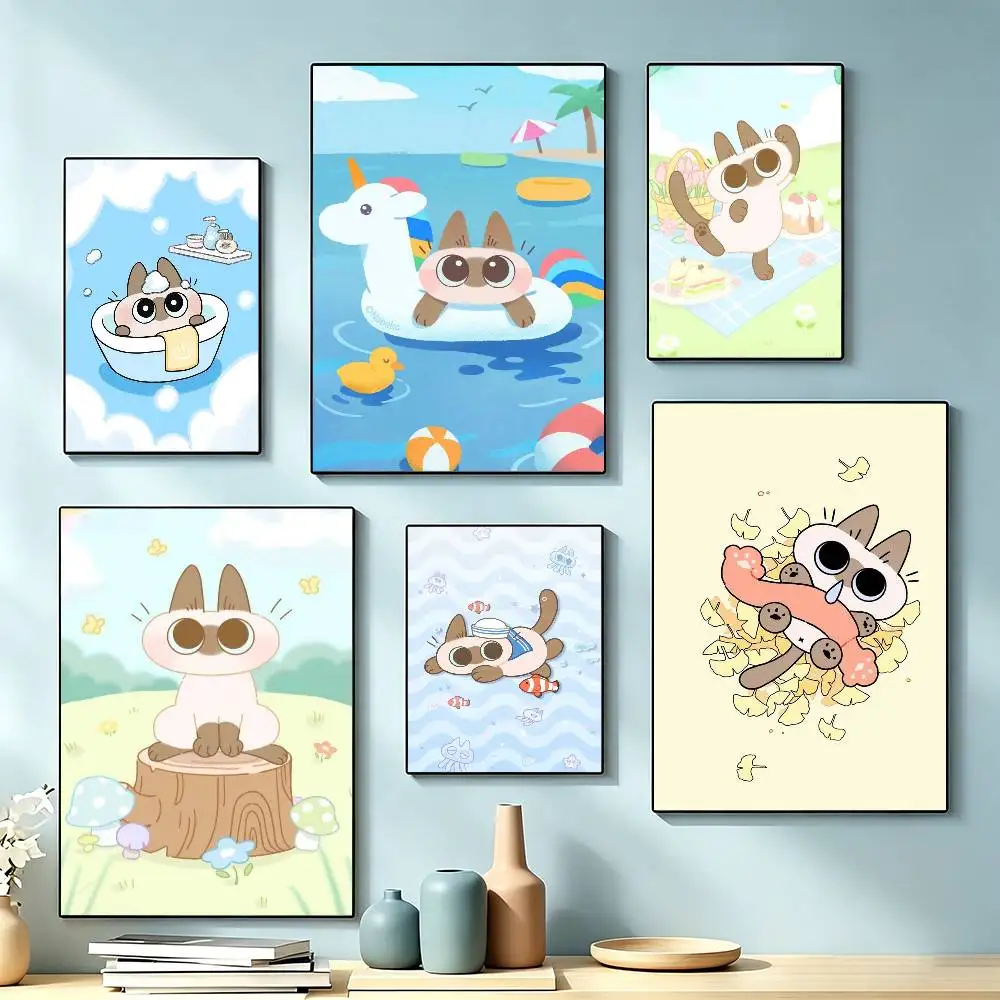Azukisan Cat Cute Poster High Quality Dorm Living Room Aesthetic Wall Decoration Painting Stickers Gift