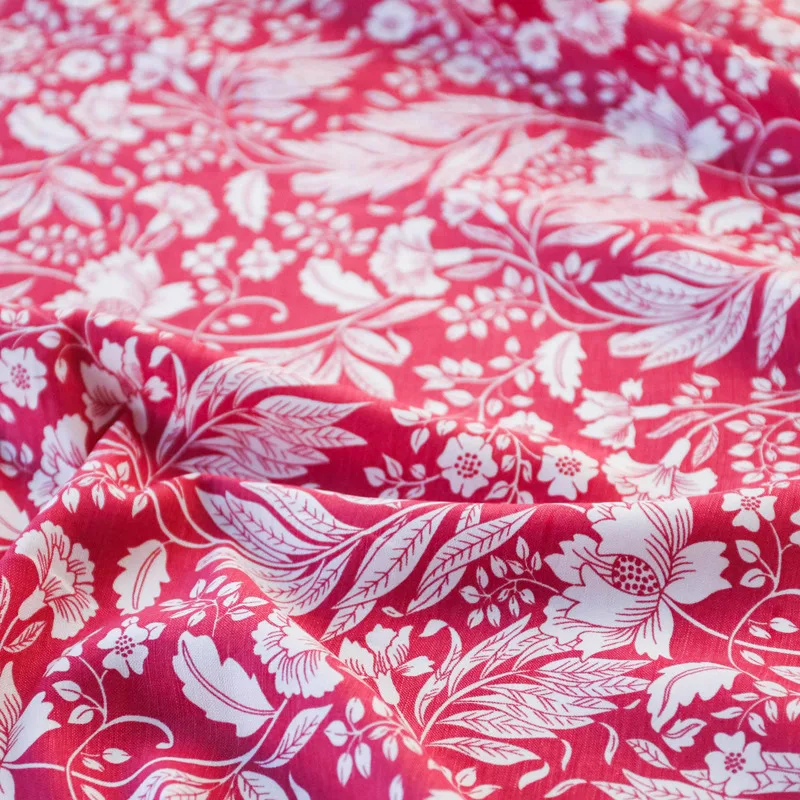 

1 ярд, новая льняная ткань, красный фон, белый лепесток, цветочный принт, швейные аксессуары, платье «сделай сам», ткань Cheongsam для одежды