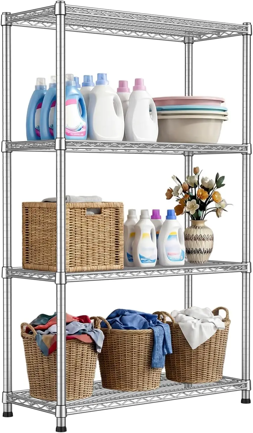 

4-ярусный металлический стеллаж для тяжелых нагрузок, регулируемый промышленный стеллаж для хранения, коммерческие демонстрационные полки, нагрузка до 2200 фунтов, усиленный.